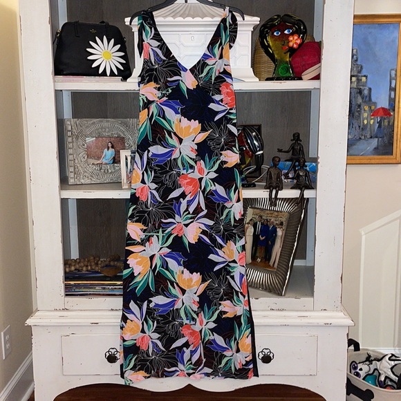 Lulus Beloved Becky Black Tropical Floral Print Tie Shoulder Maxi Dress SZ S NWT - Picture 3 of 4